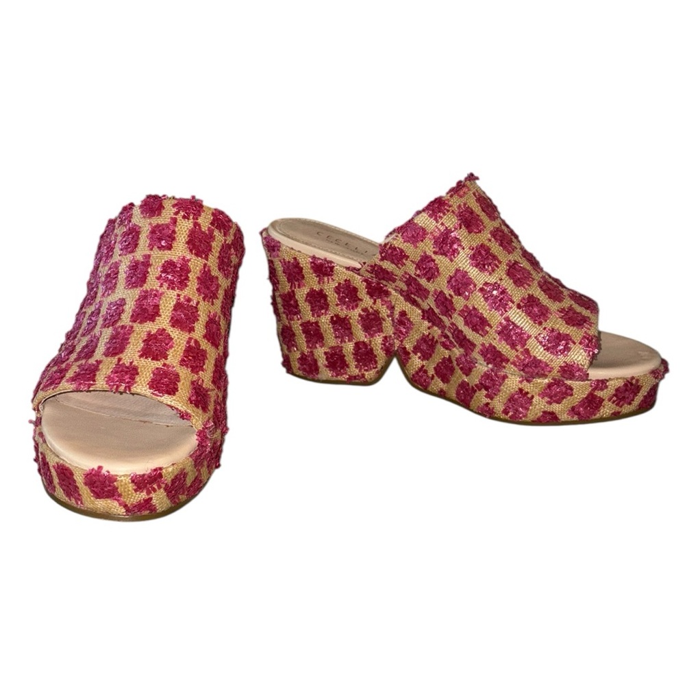 Cecelia New York Frost Platform Wedge Slide Sandals in Pink Pom - 9 - Picture 5 of 15